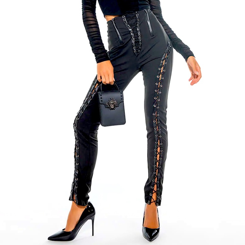 AKIRA 80’s Goth Punk Lace Up Leggings - Picture 3 of 4